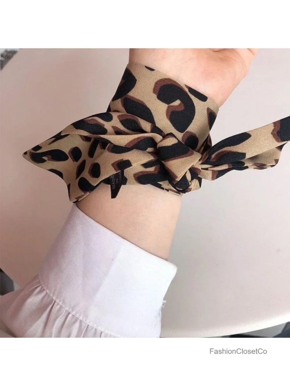 Skinny Scarf Neck Tie Hairband Purse Accessory Leopard Print Long Neckerchief